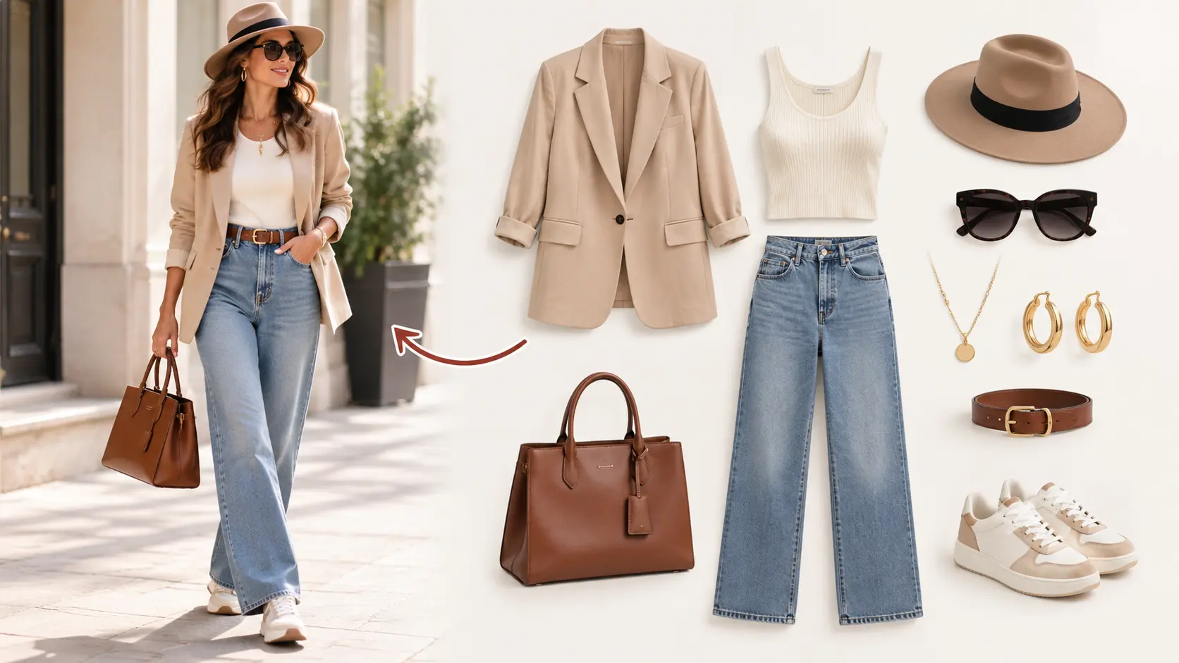 Composer une tenue complète avec des vêtements et accessoires séparés