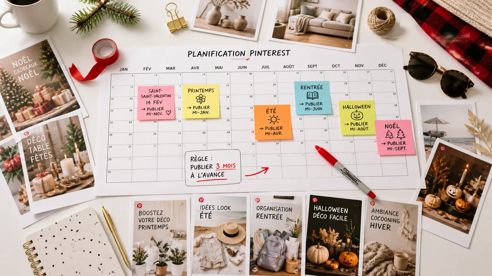 Calendrier éditorial Pinterest pour publier trois mois en avance